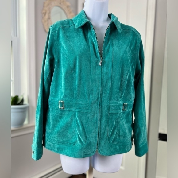 Christopher & Banks Spring Emerald Corduroy Silver Accent Zip Up Jacket Size P/L - Picture 14 of 15